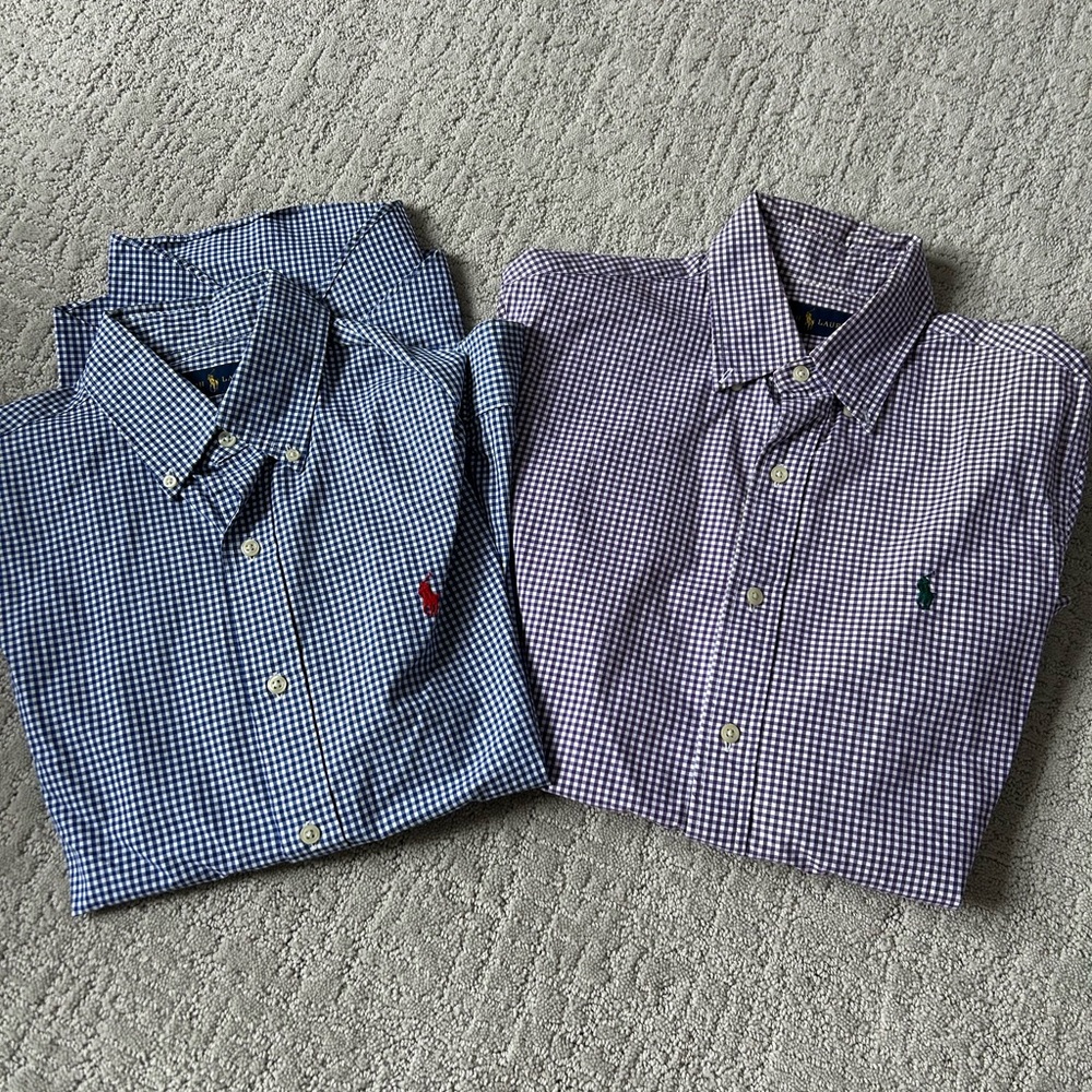 Ralph Lauren Gingham Button-Down Shirt Pair - Blue and Purple